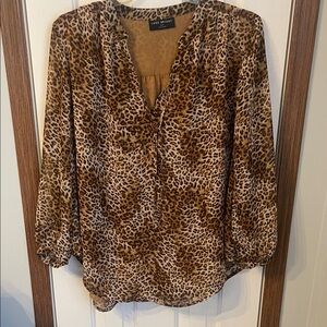 Lane Bryant Brown Leopard-Print V-Neck Blouse